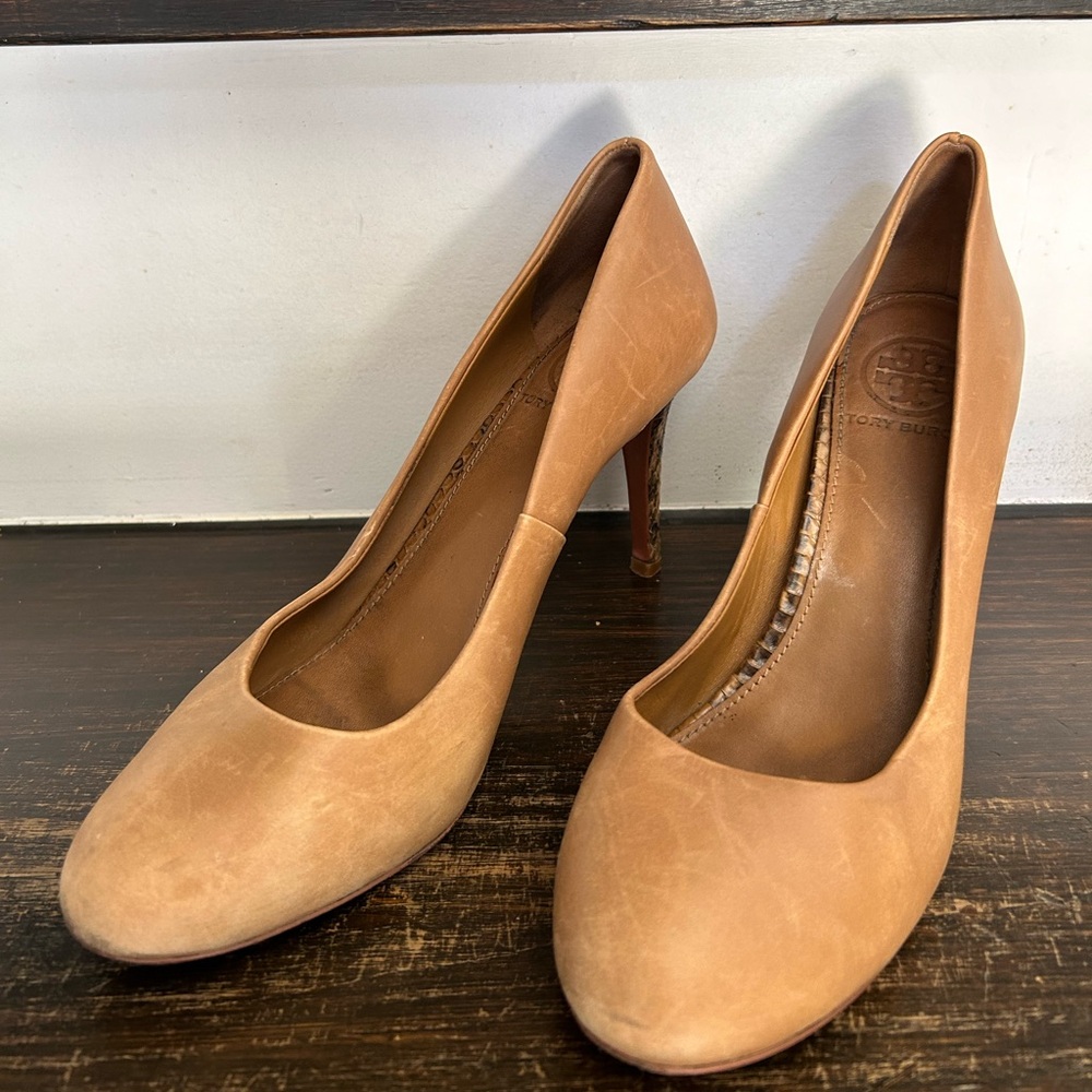 Tory Burch Mabel Watersnake-Heel Leather Pump